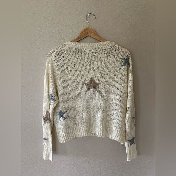 Altar’d State Open Knit Boxy Star Sweater Cream Tan Blue Loose Fit Size M - Picture 4 of 6